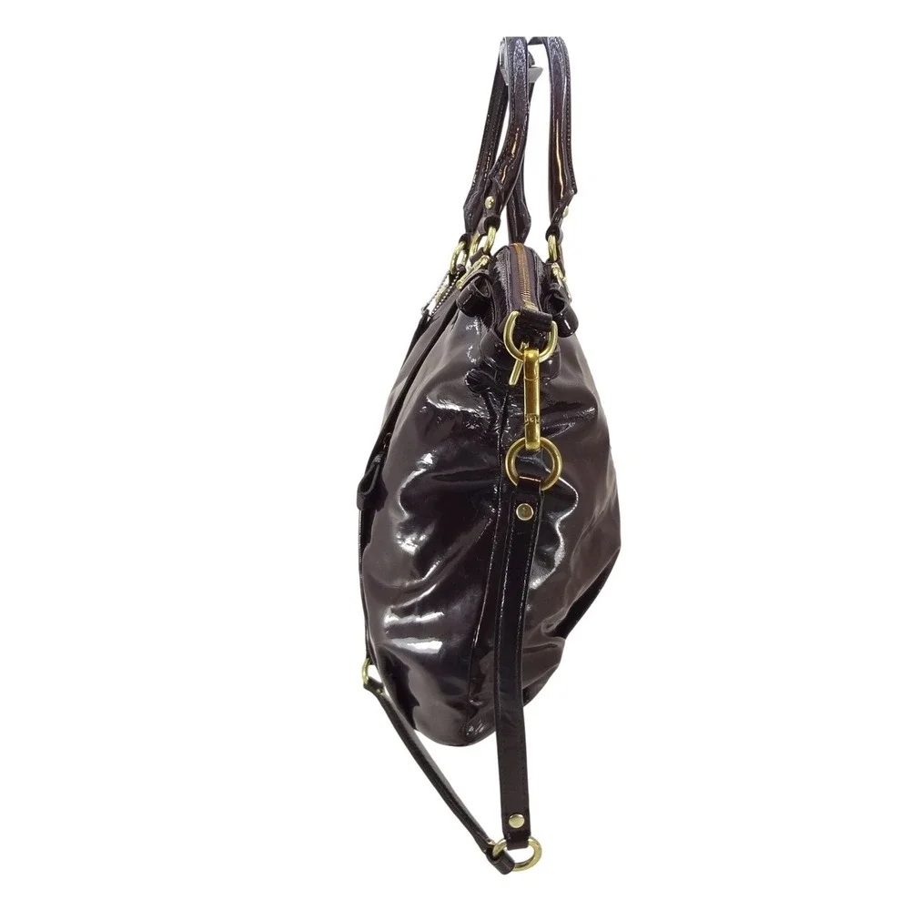 Coach Madison Lindsey Satchel Large Purple Glossy Patent Leather Excellent Bag